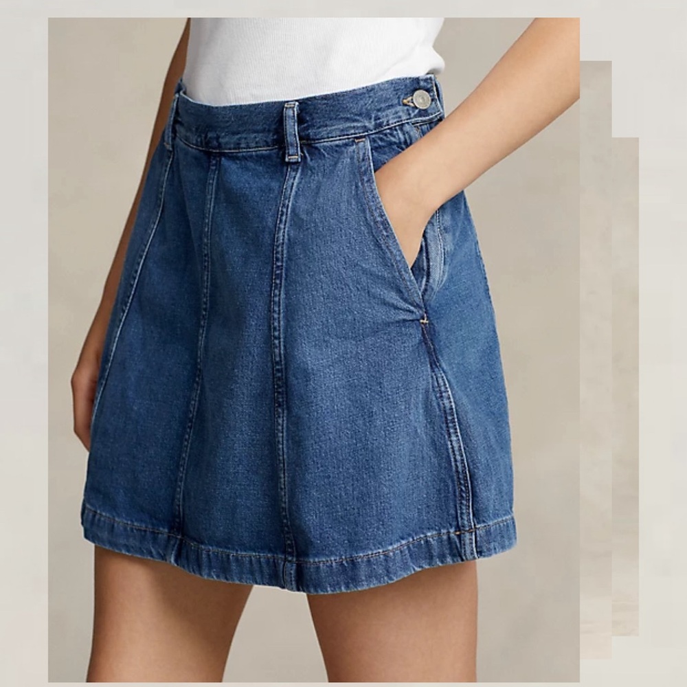 NEW Polo Ralph Lauren Luxury Denim Paneled A-Line Skirt SIZE 0